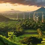 **

"Lush Guatemalan landscape, vibrant colors, showcasing diverse terrain (volcanoes, rainforests, Mayan ruins), golden hour lighting, conveying a sense of 'Land of Eternal Spring', hinting at hidden business opportunities, modern factories visible in the distance, clean energy windmills."

**